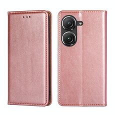Per Asus Zenfone 9 Custodia per telefono in pelle magnetica tinta unita a olio lucido (oro rosa)
