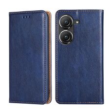 Per Asus Zenfone 9 Custodia per telefono in pelle magnetica tinta unita olio lucida (blu)