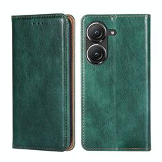 Per Asus Zenfone 9 Custodia per telefono in pelle magnetica tinta unita olio lucida (verde)