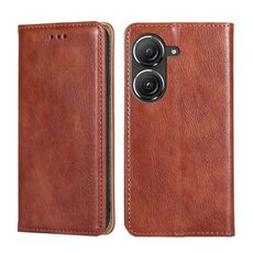 Per Asus Zenfone 9 Custodia per telefono in pelle magnetica tinta unita olio lucida (marrone)