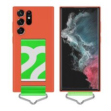 Per Samsung Galaxy S22 Ultra 5G Slim cinturino da polso staffa cassa del telefono del PC (cinturino rosa scuro + verde)