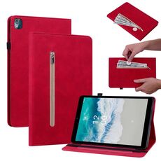 Custodia per tablet in pelle con cerniera in tinta unita per Nokia T10 Skin Feel (rosso)