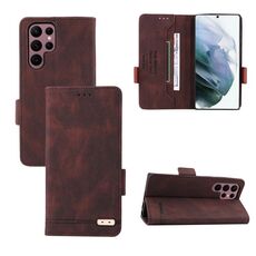 Per Samsung Galaxy S22 Ultra 5G Chiusura magnetica Custodia in pelle per cellulare (marrone)