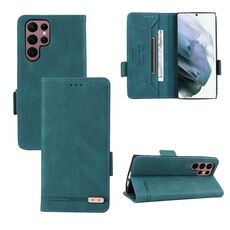 Per Samsung Galaxy S22 Ultra 5G Chiusura magnetica Flip Custodia in pelle per telefono (verde)