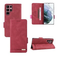 Per Samsung Galaxy S22 Ultra 5G Chiusura magnetica Flip Custodia in pelle per telefono (rosso)