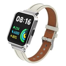Per Xiaomi Redmi Watch 2 Cinturino integrato con cassa in metallo in vera pelle (bianco caldo + custodia argento)