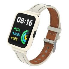 Per Xiaomi Redmi Watch 2 Cinturino integrato con cassa in metallo in vera pelle (bianco caldo + custodia avorio)