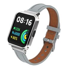 Per Xiaomi Redmi Watch 2 Lite Cinturino integrato con cassa in metallo in vera pelle (grigio chiaro)