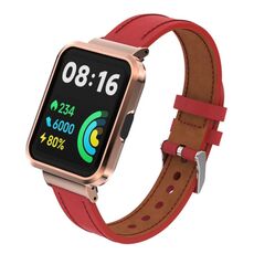 Per Xiaomi Redmi Watch 2 Lite Custodia in metallo in vera pelle Cinturino integrato (rosso)