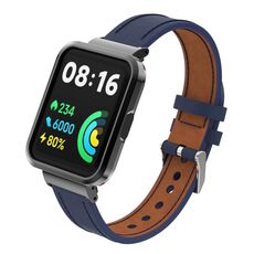 Per Xiaomi Redmi Watch 2 Lite Cinturino integrato con cassa in metallo in vera pelle (blu scuro)