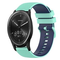 Per Garmin Vivomove Sport Cinturino in silicone bicolore a scacchi da 20 mm (verde acqua + blu)