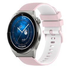 Per Huawei Watch GT3 42mm 20mm Cinturino in silicone bicolore a scacchi (rosa + bianco)