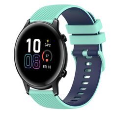 Cinturino per orologio in silicone bicolore a scacchi da 42 mm 20 mm per Honor MagicWatch2 (verde acqua + blu)