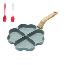 Maifan Stone Love Padella per uova fritte a quattro fori Padella antiaderente per gnocchi di uova, Colore: verde + cucchiaio per olio