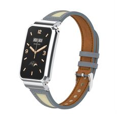 Per Xiaomi Mi Band 7 Pro Collage Cinturino in pelle con struttura in metallo a vita piccola (grigio)