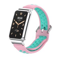 Per Xiaomi Mi Band 7 Pro Cinturino in silicone con struttura in metallo (rosa chiaro + ciano)