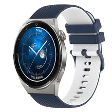 Per Huawei Watch GT3 Pro 46mm 22mm Cinturino in silicone bicolore a scacchi (blu scuro + bianco)