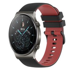 Cinturino per orologio in silicone bicolore a scacchi da 22 mm per Huawei GT2 Pro (nero + rosso)
