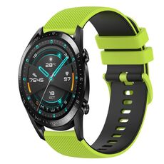 Per Huawei GT2 46mm 22mm Cinturino in silicone bicolore a scacchi (verde lime + nero)
