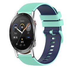 For Honor Magic Watch 2 46mm 22mm Cinturino in silicone bicolore a scacchi (verde acqua + blu)