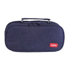 Borsa di cancelleria portatile multistrato di grande capacità Borsa per penna in tela (blu navy)