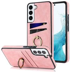 Per Samsung Galaxy S22 + 5G Custodia in pelle vintage patch con supporto ad anello (rosa)