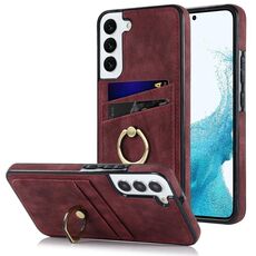 Per Samsung Galaxy S22 + 5G Custodia in pelle vintage patch con supporto ad anello (rosso)