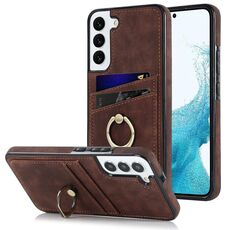 Per Samsung Galaxy S22 + 5G Custodia in pelle vintage patch con supporto ad anello (marrone)
