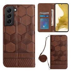 Per Samsung Galaxy S22 + 5G Crossbody Football Texture Custodia magnetica per telefono in PU (marrone)