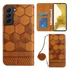 Per Samsung Galaxy S22 + 5G Crossbody Football Texture Custodia magnetica per telefono in PU (cachi)