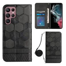 Per Samsung Galaxy S22 Ultra 5G Crossbody Football Texture Custodia magnetica per telefono in PU (nero)