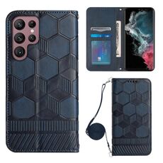 Per Samsung Galaxy S22 Ultra 5G Crossbody Football Texture Custodia magnetica per telefono in PU (blu scuro)
