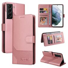 Per Samsung Galaxy S22 5G GQUTROBE Custodia per telefono in pelle magnetica con sensazione di pelle (oro rosa)
