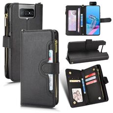 Per ASUS Zenfone 7 Pro ZS671KS Custodia per telefono in pelle con cerniera litchi Texture (nero)