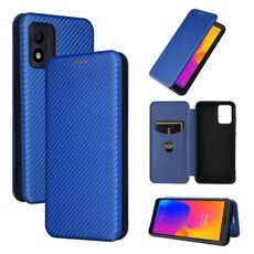 Per Alcatel 1B 2022 Custodia per cellulare in pelle con struttura in fibra di carbonio (blu)