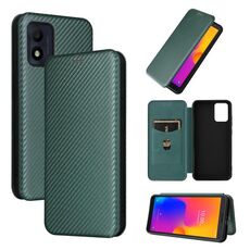 Per Alcatel 1B 2022 Custodia per cellulare in pelle con struttura in fibra di carbonio (verde)