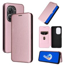 Per Asus Zenfone 9 Custodia per cellulare in pelle con struttura in fibra di carbonio (rosa)