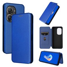 Per Asus Zenfone 9 Custodia per cellulare in pelle con struttura in fibra di carbonio (blu)