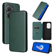 Per Asus Zenfone 9 Custodia per cellulare in pelle con struttura in fibra di carbonio (verde)
