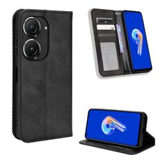 Per ASUS Zenfone 9 Custodia per telefono in pelle con fibbia magnetica retrò (nero)