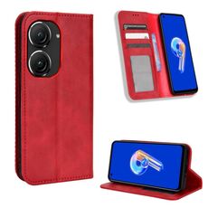 Per ASUS Zenfone 9 Custodia per telefono in pelle con fibbia magnetica retrò (rosso)