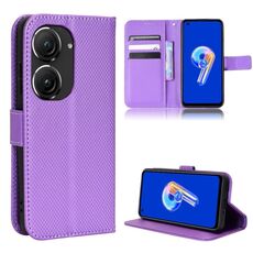 Per ASUS Zenfone 9 Custodia per telefono in pelle con struttura a diamante (viola)