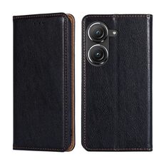 Per Asus Zenfone 9 Custodia per telefono in pelle magnetica a tinta unita a olio lucido (nero)