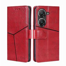 Per Asus Zenfone 9 Custodia per telefono in pelle con cuciture geometriche (rossa)