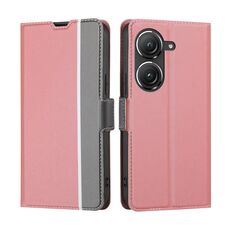Per Asus Zenfone 9 Custodia per telefono in pelle con bottoni laterali in tessuto twill (rosa)