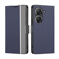 Per Asus Zenfone 9 Custodia per telefono in pelle con bottoni laterali in tessuto twill (blu)