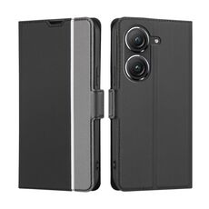 Per Asus Zenfone 9 Custodia per telefono in pelle con bottoni laterali in tessuto twill (nero)