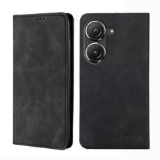 Per Asus Zenfone 9 Skin Feel Custodia magnetica in pelle con vibrazione orizzontale (nera)