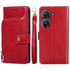 Per Asus Zenfone 9 Borsa con cerniera Custodia per telefono in pelle (rossa)