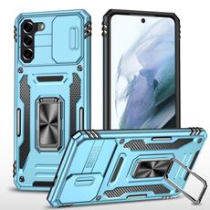 Per Samsung Galaxy S22 + 5G Armor PC + TPU Camera Shield Phone Case (azzurro)